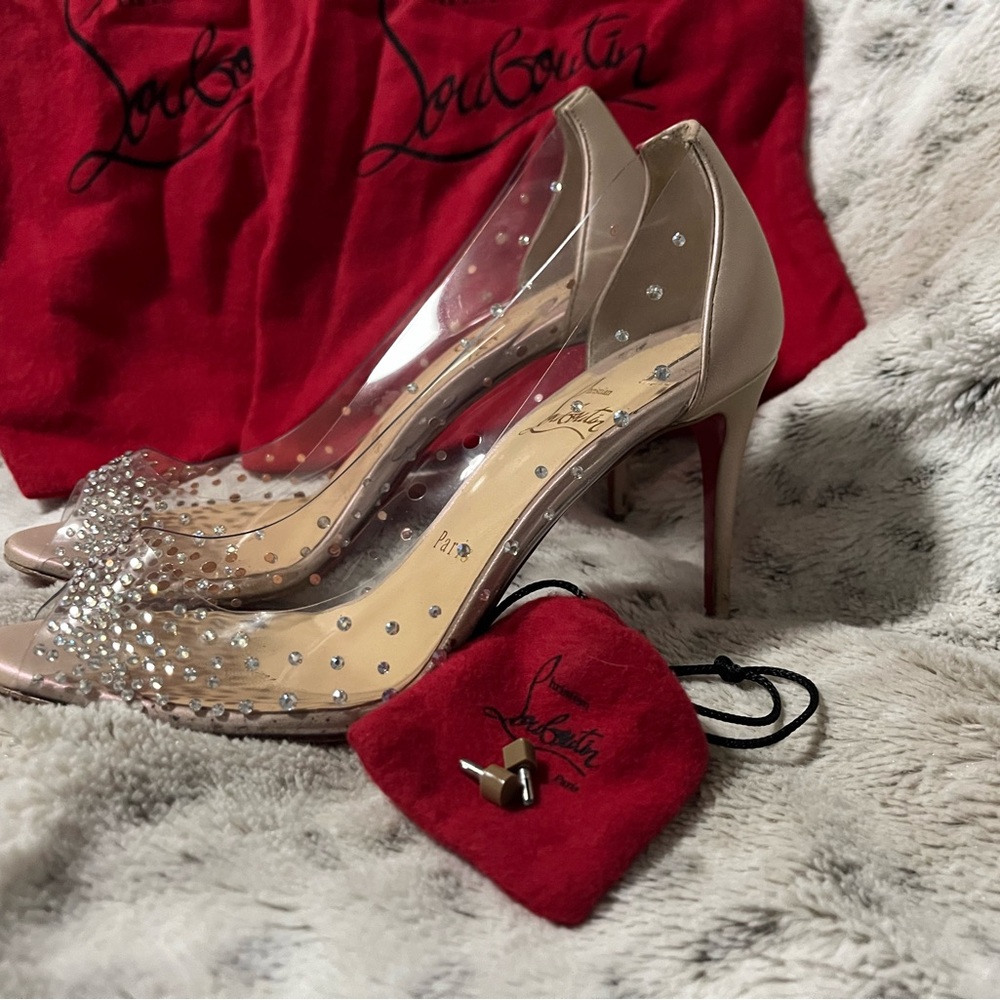 Christian Louboutin Degrastrass 100 Clear Nude Calf Leather Luxury